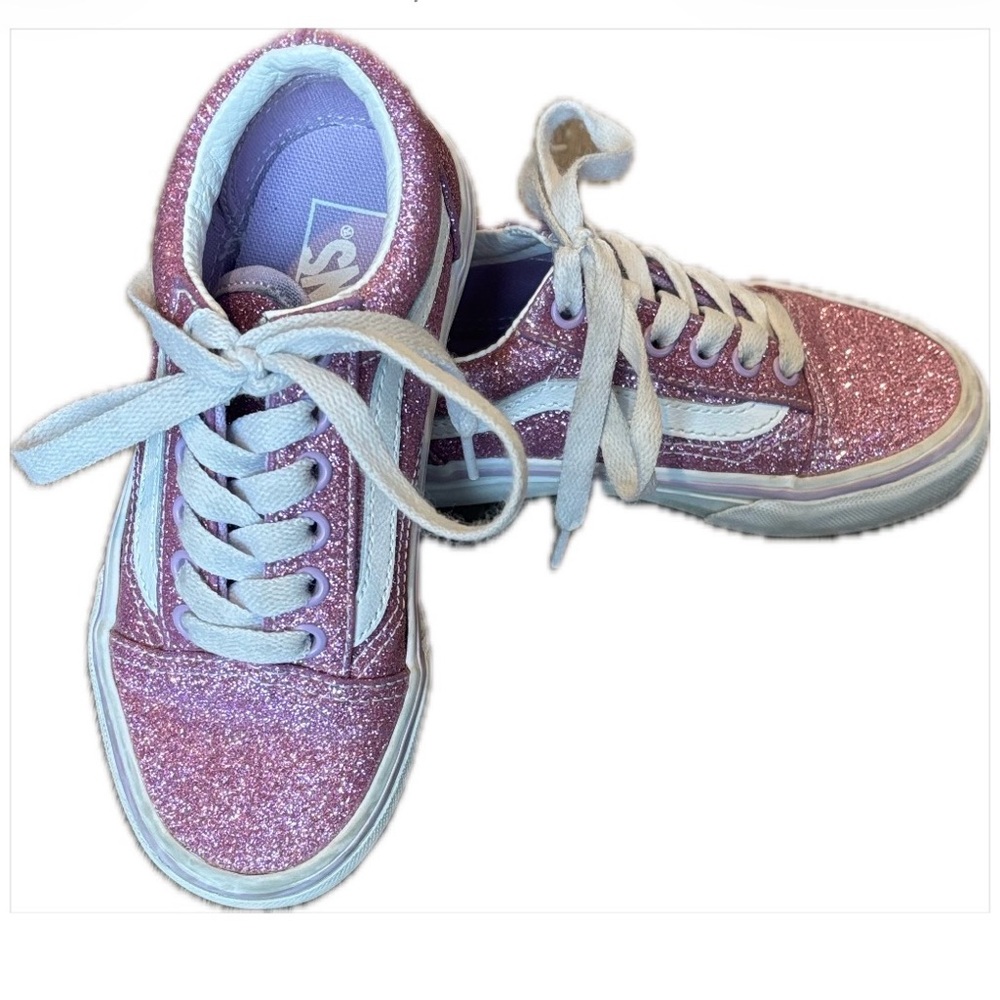 Vans Off the Wall Pink Glitter Old Skool Sneakers with White Stripe